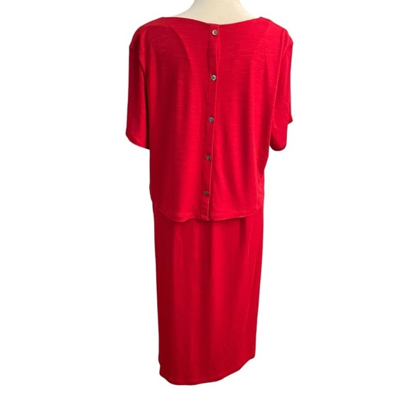 J Jill Sangria Red Slub Knit Layered Dress Size L Buttons Back Pockets Stretch - Picture 6 of 14